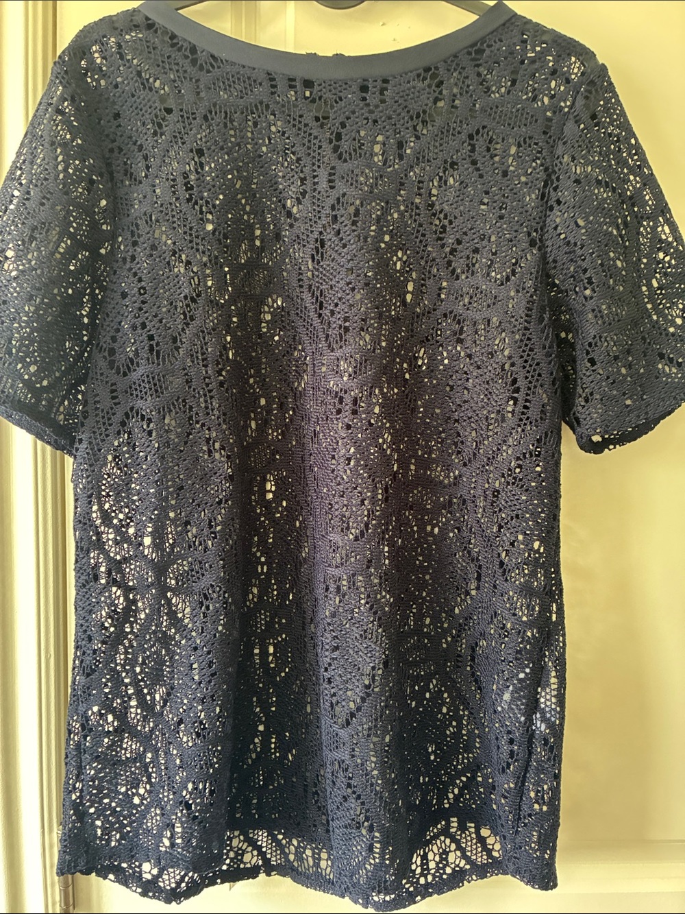 Banana Republic Navy Crochet Short-Sleeve Blouse